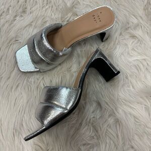 A New Day Silver Block Heel Mules